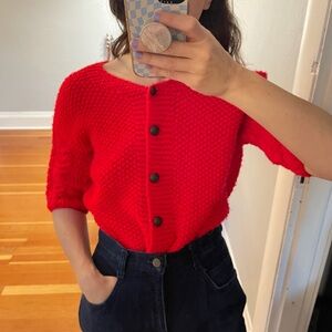 Vintage Handmade Red Knit Cardigan